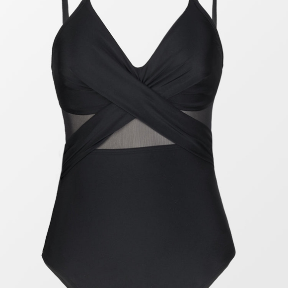 Cupshe Solid Mesh Wrap Front Cutout One Piece Swimsuit - Picture 4 of 6